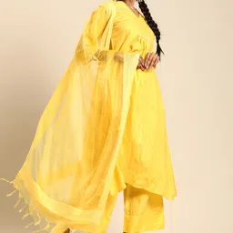 Varanga Women Yellow Solid Kurta with Palazzos & Dupatta-picture-10