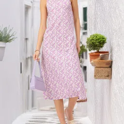 DressBerry Fairycore-Fashionable Printed Halter Neck Open-Back Sheath Midi Dress-image-73