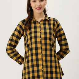 Vastraa Fusion Women Yellow & Black Regular Fit Checked Casual Shirt-image-43