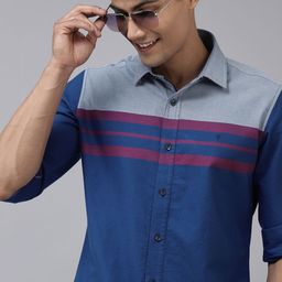 Van Heusen Sport Men Blue & Grey Slim Fit Colourblocked Casual Shirt-image-37