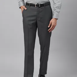 Louis Philippe Men Charcoal Grey Slim Fit Self Checked Formal Trousers-image-10