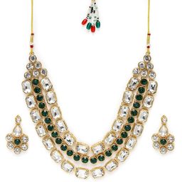 Peora Ruby & Cubic Zirconia Studded Layered Necklace Set-image-77