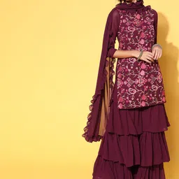 Inddus Women Purple Floral Embroidered Kurta Set-image-54