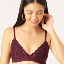 DressBerry Burgundy Lace Non-Wired Lightly Padded Plunge Bra DB-FB-BRA-012CA-13