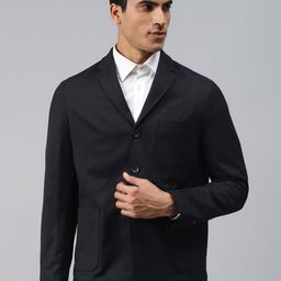 Blackberrys Men Navy Blue Solid Single Breasted Slim Fit Blazer-image-44