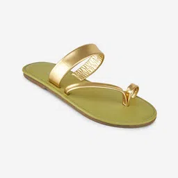 THE MADRAS TRUNK Women Gold-Toned Solid Leather Open Toe Flats-image-94