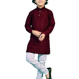 BAESD Boys Ethnic Motifs Embroidered Regular Sequinned Kurta with Pyjamas-6