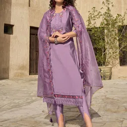 MOJILAA Floral Embroidered Round Neck Beads and Stones Kurta with Dhoti Pants & Dupatta-51