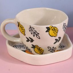 Olive Home Accents White & Yellow Floral Printed Stoneware Matte Cups-13