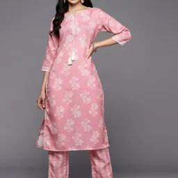 Varanga Women Pink Floral Printed Kurta with Trousers-image-27