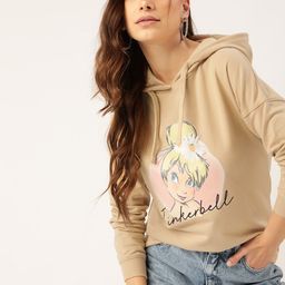 Kook N Keech Disney Women Beige Tinkerbell Print Hooded Sweatshirt-image-25