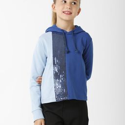 KATE & OSCAR Girls Blue Colourblocked Embroidered Hooded Sweatshirt-image-47