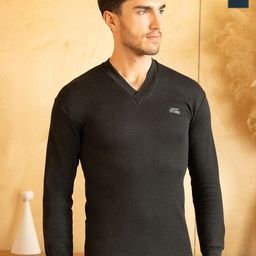 Lux Cottswool Men Pack Of 2  Black & Blue Solid Cotton Thermal Tops-image-94