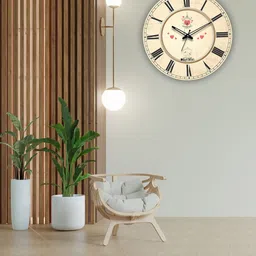 OLIVE TREE Beige & Red Printed Wooden Round Shaped Contemporary Wall Clock-image-67