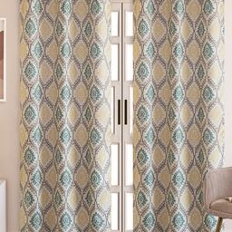 HOMEMONDE Grey & Cream-Coloured Set of 2 Black Out Door Curtain-image-75