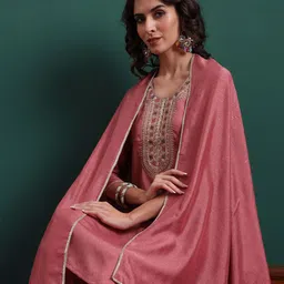 Royal Export Floral Embroidered Round Neck Thread Work Kurta With Trousers & Dupatta-picture-18