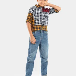 LilPicks Boys Tartan Checks Checked Spread Collar Cotton Smart Casual Shirt-image-28