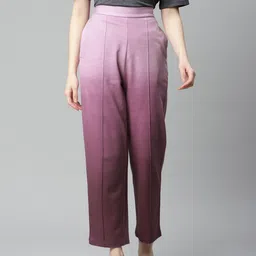 plusS Women Purple Ombre Effect Straight-Fit Pure Cotton Track Pants-image-98