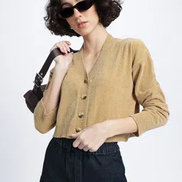 glitchez Cozy Layers Drop-Shoulder Sleeves Button-Up Crop Cardigan-image-87