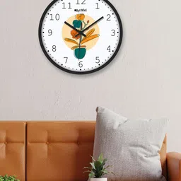 OLIVE TREE Black & White Floral Printed Round Contemporary Wall Clock-image-31