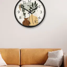 OLIVE TREE Black & Brown Floral Printed Round Contemporary Wall Clock-image-5