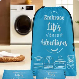 Aura Blue & White 12 Pieces Printed Storage Bag Water Resistant Organisers-18