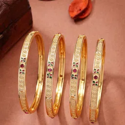 Anouk Women Set of 4 Gold-Plated Artificial Stones Traditional Bangles-32
