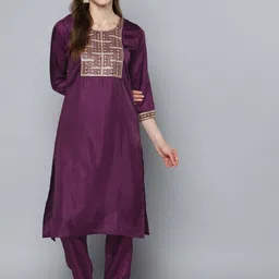 Kvsfab Women Purple Ethnic Motifs Embroidered Sequinned Kurta with Trousers-picture-20