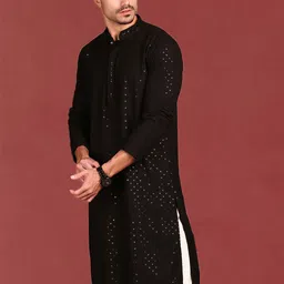 Anouk Floral Embroidered Chikankari Sequinned Mandarin Collar Straight Kurta-53
