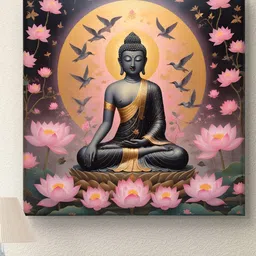 Myntra Elegant Homes Pink & Gold-Toned Lord Buddha Printed Canvas Wall Art-image-83