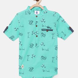 TONYBOY Boys Blue Pure Cotton Premium Regular Fit Printed Casual Shirt-image-42