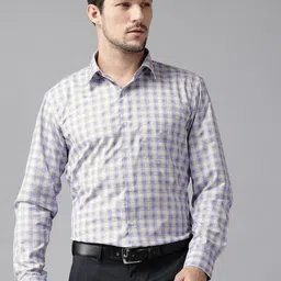 English Navy Men Slim Fit Windowpane Checked Formal Shirt-image-52