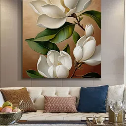 999Store White & Green Elegant Magnolia Flower Canvas Wall Paintings-4