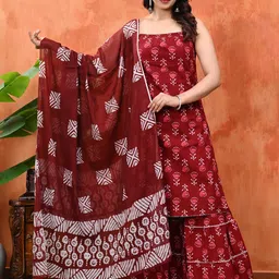 Billion Women Floral Printed Cotton Kurta with Trouser & Dupatta-picture-38