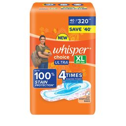 Whisper Choice Ultra Wings XL Sanitary Pads with Disposal Bags - 40 Pads-image-1