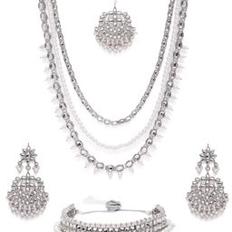Peora Silver-Plated Faux Kundan & Beads Jewellery Set-image-39