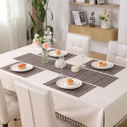 HOKIPO Brown & White 5 Pieces Geometric Textured Rectangle Table Placemats with Runner-10