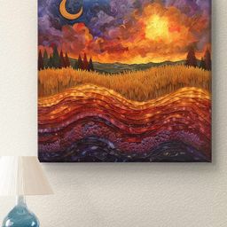 Myntra Elegant Homes Gold-Toned & Red Half Moon Printed Canvas Wall Art-9