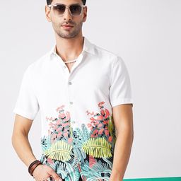 The Indian Garage Co Men & Green White Tropical Printed Casual Shirt-image-71