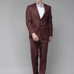 Van Heusen Men Maroon Slim Fit Checked Single-Breasted Formal Blazer-31