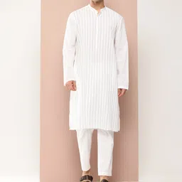 See Designs Striped Thread Work Pure Cotton Kurta with Pyjamas-picture-55