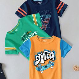 BAESD Boys Pack of 3 Graphic Printed Round Neck Cotton Casual T-shirt-image-93