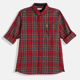 U S Polo Assn Kids Boys Red Tartan Checked Pure Cotton Casual Shirt-image-96