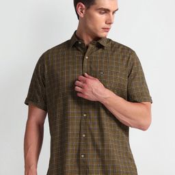 Arrow Sport Checked Spread Collar Short Sleeves Cotton Casual Shirt-picture-29