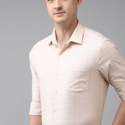Arrow Men Beige Manhattan Slim Fit Checked Pure Cotton Formal Shirt-image-34