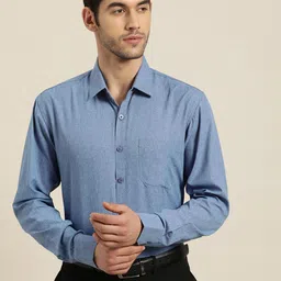 SOJANYA Men Blue Classic Regular Fit Solid Pure Cotton Formal Shirt-image-45