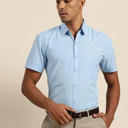 SOJANYA Men Blue Classic Regular Fit Solid Pure Cotton Formal Shirt-image-16