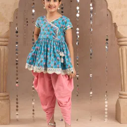LIL DRAMA Girls Floral Printed Gotta Patti Pure Cotton Kurta with Dhoti Pants-image-35