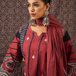 Indo Era Women Printed Regular Thread Work Pure Cotton Kurta with Trousers & With Dupatta-picture-10