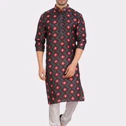 SHIWAM ETHNIX Geometric Printed Mandarin Collar Cotton Kurta-12